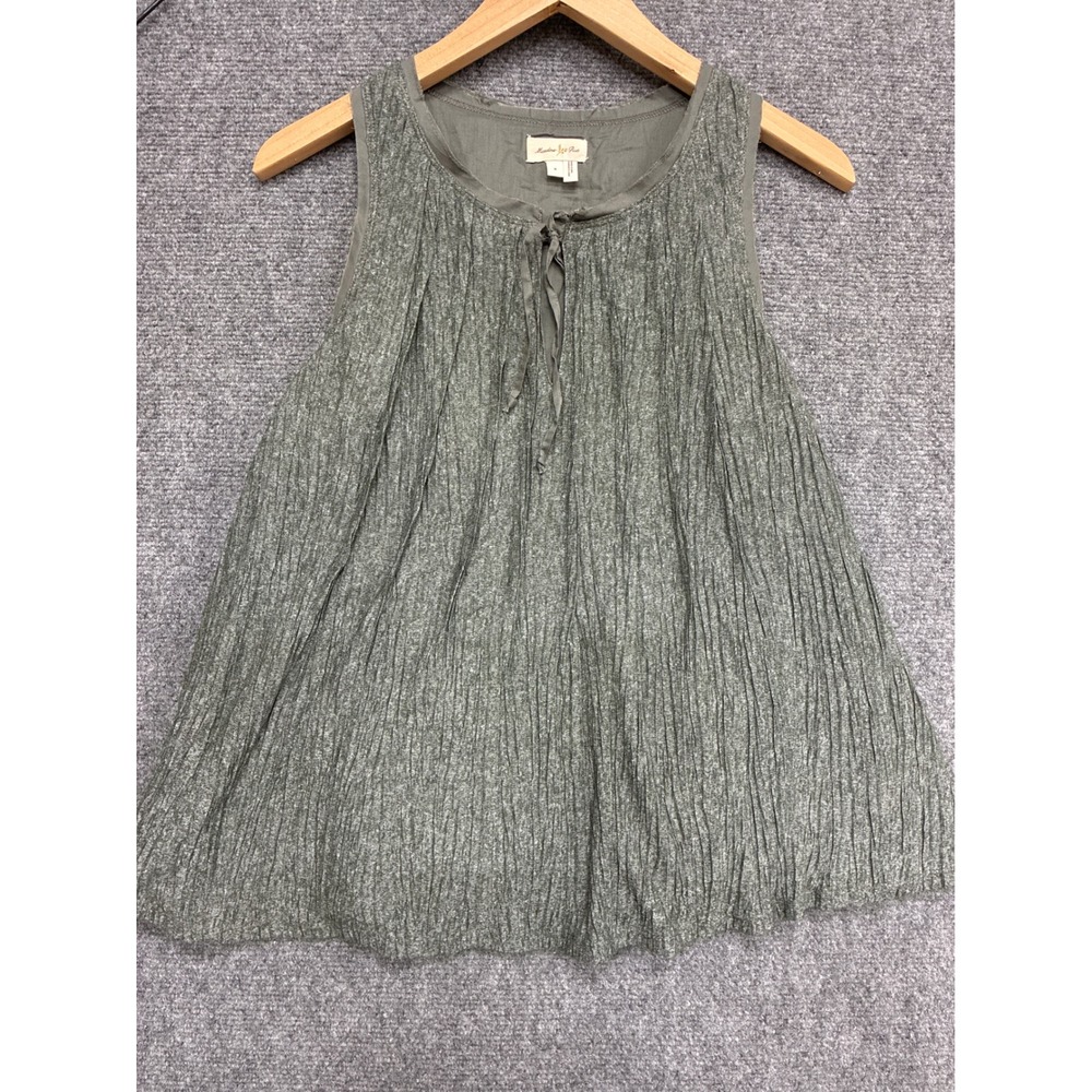 Meadow Rue‎ Anthropologie Olive Green Crinkle Pleated Sleeveless Tie Neck Top S